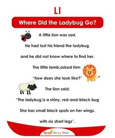 a red and white poster with words describing the story of ladybug's life