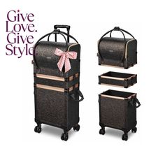 in stock Rolling Makeup Case, Cosmetic Train Case, Small Suitcase, Storage Trolley, Makeup Train Case, Cosmetic Items, Swivel Wheels, Train Case, Black Features