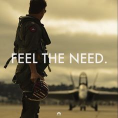 a man standing in front of an airplane with the words feel the need