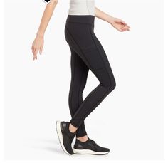 Black Khl Brand Leggings With Side Pocket And Hidden Waistband Pocket, Drawstrings Inside Waist, Size Xs Reg. Durable Soft Shell Fabric With Stretchy Knit Panels. Nwot. Outer Thigh, Envelope Pocket, Kuhl Pants, Yoga Fashion, Hiking Pants, Leggings Fashion, Side Pocket, Yoga Mat, Upf 50