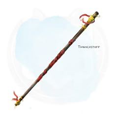 a long wooden stick with red and yellow handles