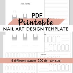 A4 Size  21x29.7cm (1 File PDF download) 300 dpi Nail art design planning template Creating your own design of nail shape, color and pattern. with line page to take note. ----------------------- payment confirmed by Etsy receive a link to your email address with final files you can also download those from the Etsy orders section. ----------------------- Shop policies * This file is intended for personal & small business use. You may not resell digital assets. Please contact me if you have any t Free Printable Nail Art Templates, Nail Art Planner, Nail Template Free Printable, Printable Nail Art Templates, Printable Nail Art Practice Sheet, Printable Nail Art, Nail Art Practice, Pretty Fingers, Planning Template