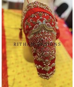 Maggam Work Heavy Designs, Muhurtham Blouse Designs For Bride, Red Long Sleeve Blouse For Wedding, Ceremonial Blouse With Motifs For Festivals, Red Maggam Work Blouse Designs, Red Bridal Blouse Designs, Pattu Blouse Maggam Work Designs, Heavy Maggam Work Blouse Designs Latest, Red Blouse Work Designs