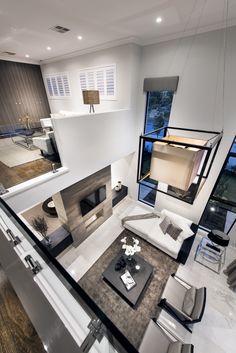 an aerial view of a modern living room