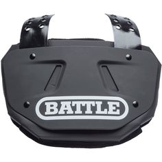 the battle helmet is black and has white letters that read'battle'on it