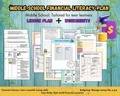 the middle school financial literacy plan includes lesson plans and worksheets for students to learn