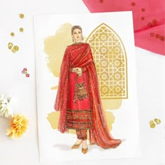 Fashion Illustrations With Background, Background For Illustration Fashion, Bridal Illustration Indian Sketches, Party Wear Illustration Fashion, Indian Fashion Illustration Sketches, Indian Traditional Suits, Suit Fashion Illustration