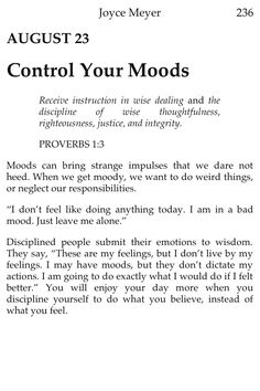 a page from the book control your moods by joyce meyer, with an image of