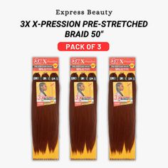 Express Beauty Sensationnel African Collection Jumbo Braid Pre Stretched X Pression Hair 3X 50 (2 Dark Brown) (3 Pack) Transform your look with the Express Beauty Sensationnel African Collection Jumbo Braid 3X Pre-Stretched X-Pression Hair. This 3-pack of premium synthetic hair is designed to provide you with long-lasting, stylish braids that are easy to install and maintain. With a sleek 2 Dark Brown color and an impressive 50-inch length, this hair is perfect for creating bold and beautiful pr Auburn Color, Hair Extension Brands, Jet Black Color, Black Honey, Jumbo Braids, Black And Blonde, Curl Pattern, Synthetic Hair Extensions, Honey Hair