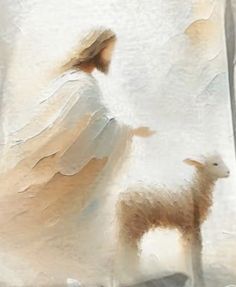 a painting of a woman and a lamb