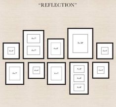 a group of black and white frames with the words reflection on them in different sizes