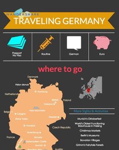 the map shows where to go and what to see in germany, which is located