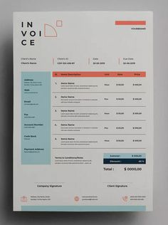 an invoice is displayed on top of a white sheet with orange and blue lines