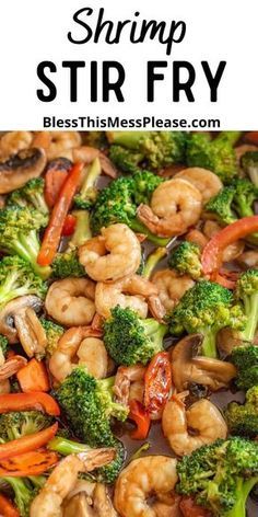 shrimp stir fry with broccoli, carrots and peppers