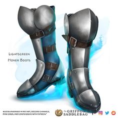 an image of a pair of boots with the words, lightscreen hover boots