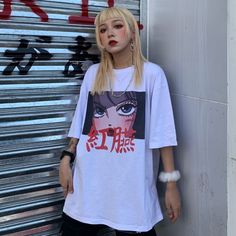 OVERSIZE JAPANESE ANIME SCENE TEE WHITE from soldrelax Streetwear Illustration, Pastel Harajuku, Vaporwave Cyberpunk, Purple Holographic, Estilo Harajuku, Harajuku Fashion Street, 90s Fashion Grunge, Japanese Street Fashion, J Fashion