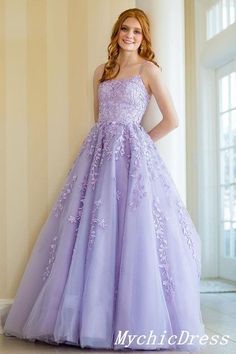 2022 Purple Lace Prom Dresses Long Spaghetti Straps Party Dresses · MychicDress · Online Store Powered by Storenvy Yule Dress, Fairytale Outfits, Gaun Tulle, Lilac Prom Dress, Winter Formal Dress, Lilac Prom Dresses, Purple Evening Dress, Lace Prom Dresses, School Dance Dresses