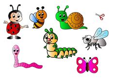 cartoon bugs and caterpillars are grouped together in this image, including one ladybug