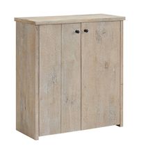 a wooden cabinet with three doors and two drawers