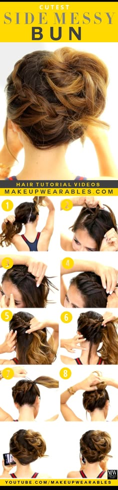 Cute Side Messy Bun Braid | Updo Hairstyles Braided Mohawk, Braided Mohawk Hairstyles, Trendy We Fryzurach, Messy Bun With Braid, A Messy Bun, Cute Braided Hairstyles, Mohawk Hairstyles, Fishtail Braid, Braided Hairstyles Tutorials