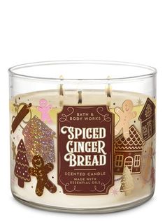 bath and body works spiced ginger bread scented candle in glass container with stickers