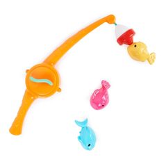 three plastic toys are shown on a white surface with one toy fish and the other is an umbrella