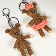 two crocheted keychains with teddy bears on them