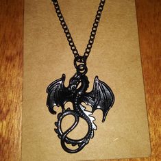 Dragon Necklace Black Dragon Charm 18 Inch Length Chain Handmade With Love Same Day Or Next Day Shipping! Feel Free Ask For Any Measurements Or Any Questions You Might Have Shopsaritalynne Black Metal Pendant Chain Necklace, Black Gothic Chain Necklace Gift, Black Metal Chain Necklace As Gift, Black Metal Chain Necklace For Gift, Gift Black Metal Chain Necklace, Performance Outfits, Beaded Bib Necklace, Chunky Bead Necklaces, Rhinestone Statement Necklace