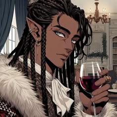 a man with dreadlocks holding a glass of wine