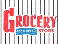 a grocery store sign with the word grocery written in red and blue on it's side