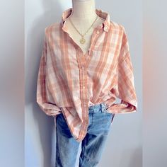 J Crew size 8 Relaxed fit featherweight cotton flannel Light Burnt Orange, Cotton Flannel, Burnt Orange, J Crew, Long Sleeve Blouse, Relaxed Fit, Cream, Orange, Women's Top