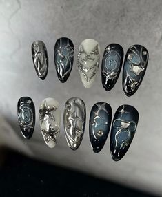 Fake Nails Designs, Punk Nails, Goth Nails, Acrylic Press On Nails, Grunge Nails, Y2k Nails, Pretty Gel Nails, Really Cute Nails, Nails Polish