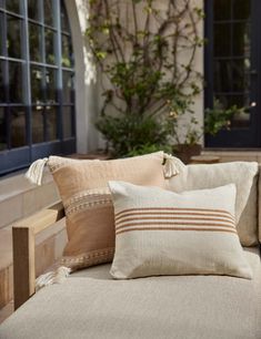 Featuring tasseled corners and a traditionally-inspired design on both sides, this square accent pillow offers refined notes for high-style comfort. The synthetic fiber provides a soft touch suited for indoor or outdoor spaces, bringing an elevating tone to a dynamic throw pillow collection. Outside Pillows, Embellished Pillows, Throw Pillow Collections, Textured Throw Pillows, Teak Sofa, Round Throw Pillows, Decorative Pillows Couch, Lulu And Georgia, Living Room Sets Furniture