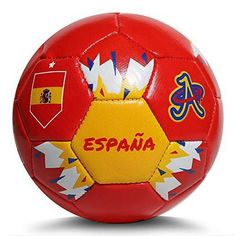 a red and yellow soccer ball with the spanish language written on it's side