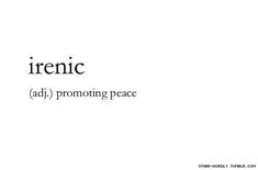 the word irenic is written in black and white