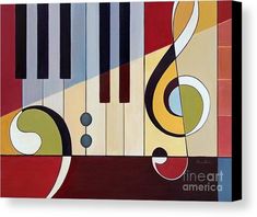 an abstract painting with piano keys and circles