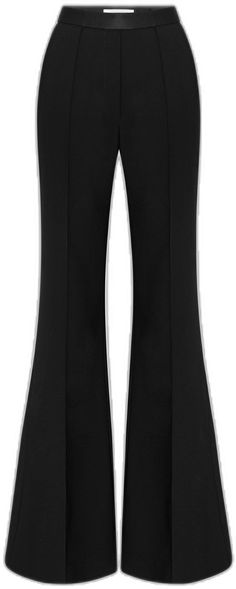 Black Wide Leg Pants With Pressed Crease, Chic Black Wide Leg Pants With Pressed Crease, Tailored Black Flare Wide Leg Pants, Black Tailored Flare Pants, Elegant Flares For Night Out, Tailored Black Flare Pants, Tailored Flare Black Pants, Fitted Flare Bottoms With Pressed Crease, Flared Wide Leg Pants With Pressed Crease For Work