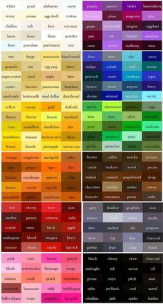 the color scheme for different colors in each section of the page, which shows what it looks like