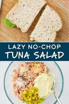 Make this Lazy No-Chop Tuna Salad for sandwiches, melts or lettuce wraps with no chopping! It's quick and tasty, using dill pickle relish and spices for max flavor in no time. Make-ahead for an easy cold lunch meal prep option! #coldlunch #tunasalad ProjectMealPlan.com Cold Lunch Meal Prep, Salad For Sandwiches, Chicken Salad Lettuce, Meal Prep Lunches, Salad Lettuce, Cold Lunch, Cold Lunches