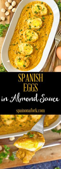 an image of spanish eggs in almond sauce