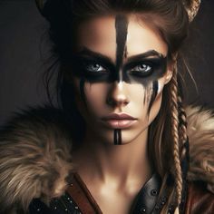 Mad Max Cosplay Woman, Female Viking Makeup, Warrior Makeup Female, Viking Makeup Female, Viking Makeup Female Warrior, Huntress Makeup, Mad Max Makeup, Female Viking Costume