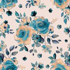 blue and beige flowers on a white background