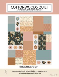 the cottonwoods quilt pattern is shown with different colors and patterns, including flowers