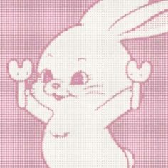 a cross stitch pattern of a bunny holding a tennis racket in its right hand