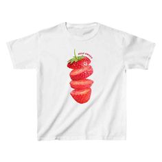 Introducing the Strawberry Baby Tee, a must-have for any trendy and retro fashionista. Made from 100% cotton, this women's tee features a playful, Y2K inspired design that will add a touch of sweetness to any outfit. Stay stylish and comfortable with this unique and timeless piece. The model is wearing an XS size. Our size guide ensures a perfect fit. Funny Baby Tees, Strawberry Baby, Sweet Tee, Trendy Baby, Funny Tees, Funny Babies, Baby Tee, Workout Tee, Infant Tees