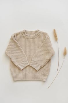 Style // The perfect cozy knit for you little ones! Comfort is important! A loose slightly oversized fit is ideal to ensure your baby is comfortable to move, crawl and climb. Match your little ones with our mama knits!  An extra soft sweater made from a 100% cotton.  For EVERY sweater  sold, Beachwood Baby we will PLAN Sweater Flatlay, Cotton Baby Clothes, Mini Clothes, Pregnancy Outfits, One Clothing, Soft Sweater, Cozy Knit, Sweater Making, Softest Sweater