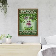 an irish woman the soul of a witch poster on a wall in a living room