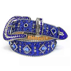 Unisex Fashion Alligator Blue Leather Belt with Blue Rhinestones and Silver Buckle Add a touch of bling to your outfit with this Unisex Fashion Alligator Blue Leather Belt, featuring stunning blue rhinestones and a shiny silver buckle also decorated with blue rhinestones. Made with high-quality materials, this belt is durable and sure to make a statement. The blue rhinestones add a sparkling touch to the classic alligator pattern, making it perfect for those who want to stand out. This belt is v Belt Store, Diamond Belt, Rhinestone Belt Buckle, Bling Belts, Bling Fashion, Cowgirl Bling, Stud Fashion, Cowgirl Cowboy, Rhinestone Fashion