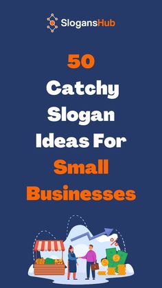 the cover of 50 catchy slogan ideas for small businesses, including an image of two people