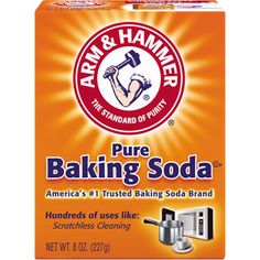 a box of baking soda sitting on top of a counter